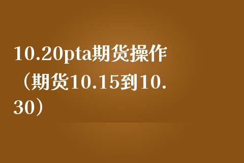 10.20pta期货操作（期货10.15到10.30）