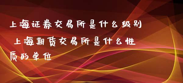 上海证券交易所是什么级别 上海期货交易所是什么性质的单位